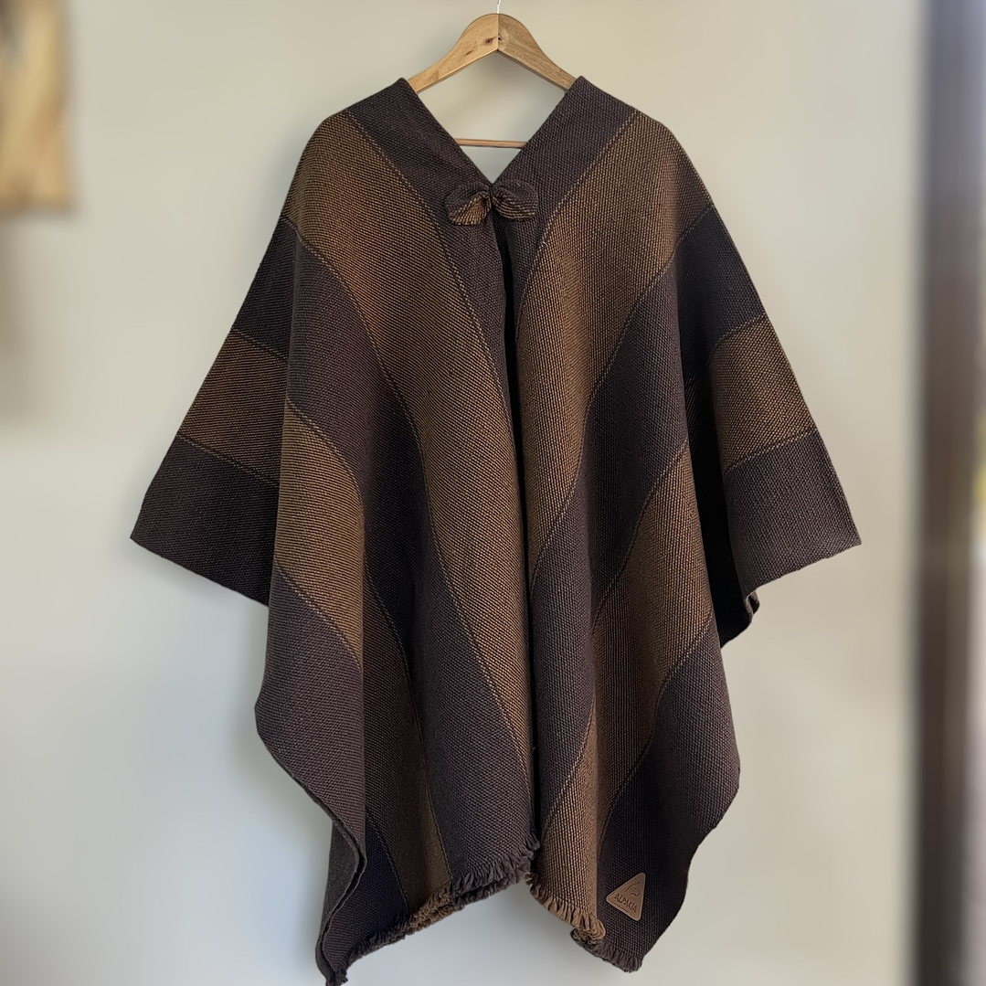 Poncho Premium Traeicional Rayas Café 1