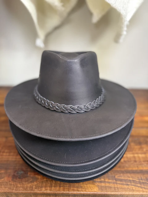 Sombrero Australiano Cuero Negro