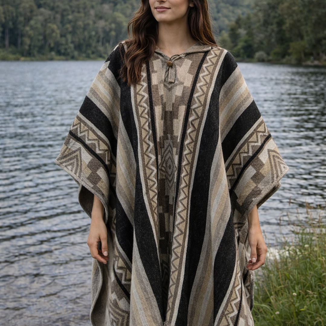Poncho Premium Loom Black/White 3
