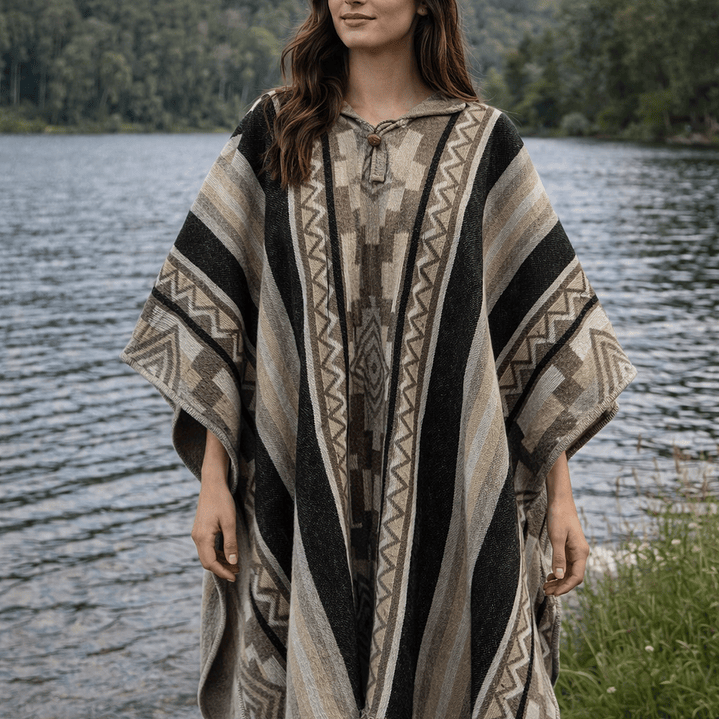 Poncho Premium Loom Black/White 3