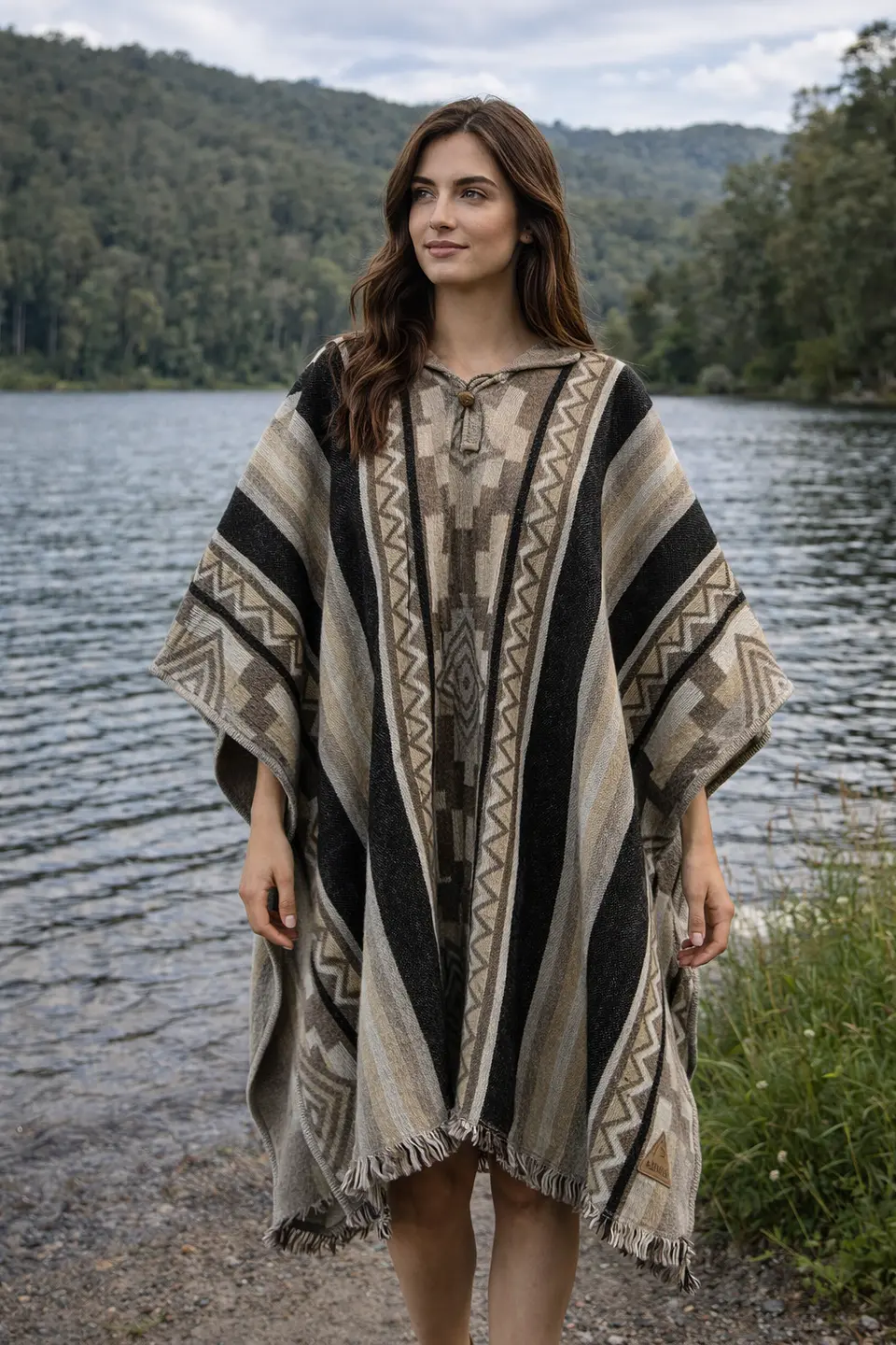 Poncho Premium Telar Negro/Blanco 3