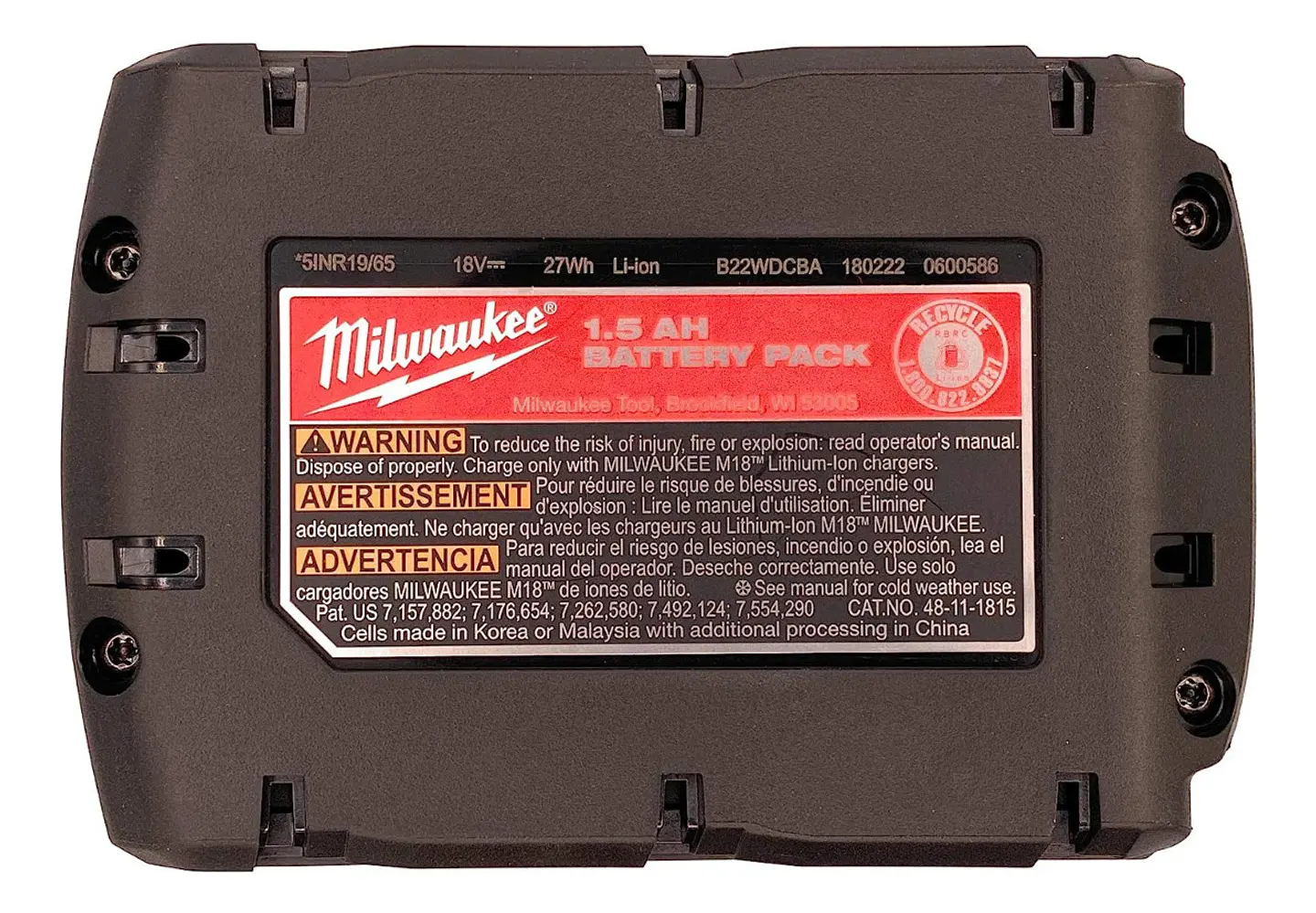 Batería Milwaukee Redlithium M18 1.5ah (amperes-hora)  4