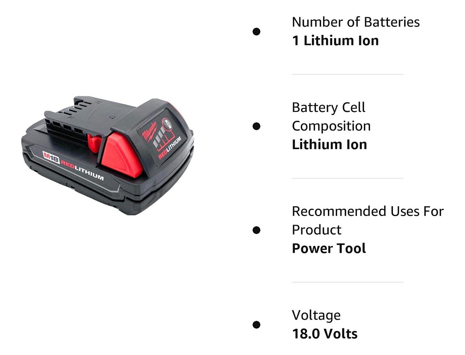 Batería Milwaukee Redlithium M18 1.5ah (amperes-hora)  5