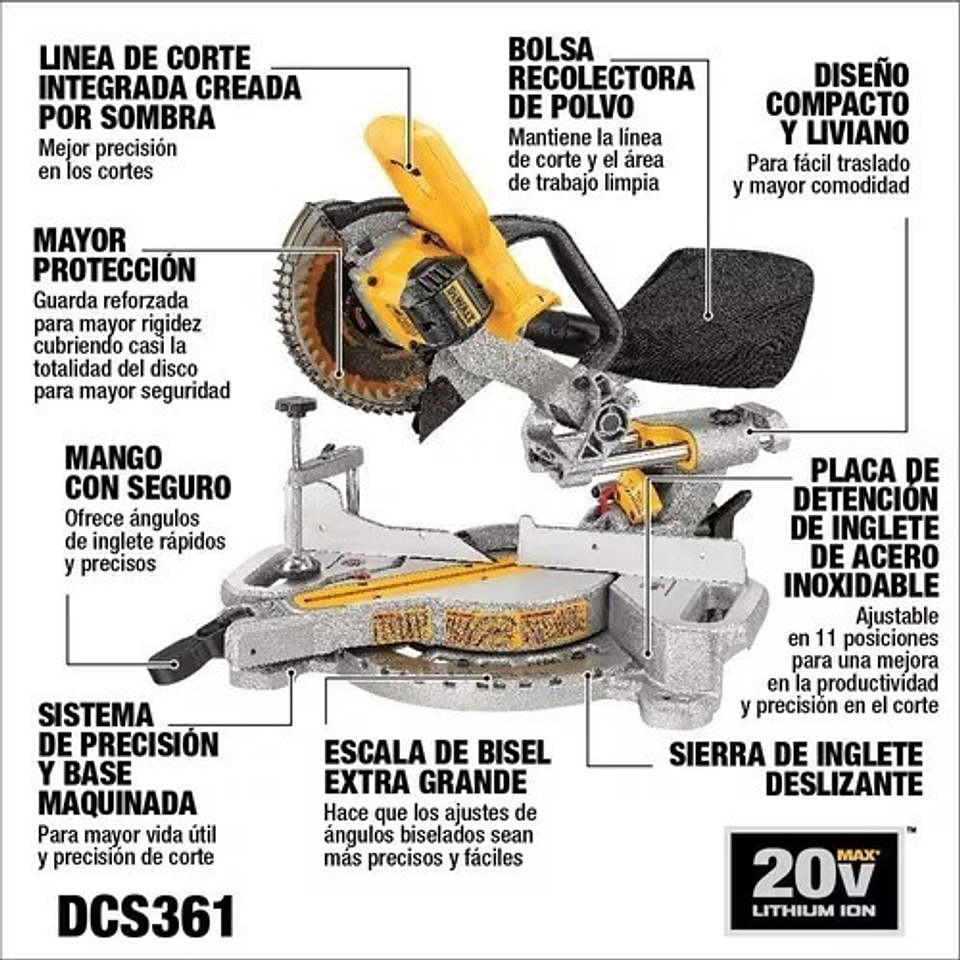 Sierra Ingleteadora Dewalt Telescópica 7-1/4 DCS361B 20V 2