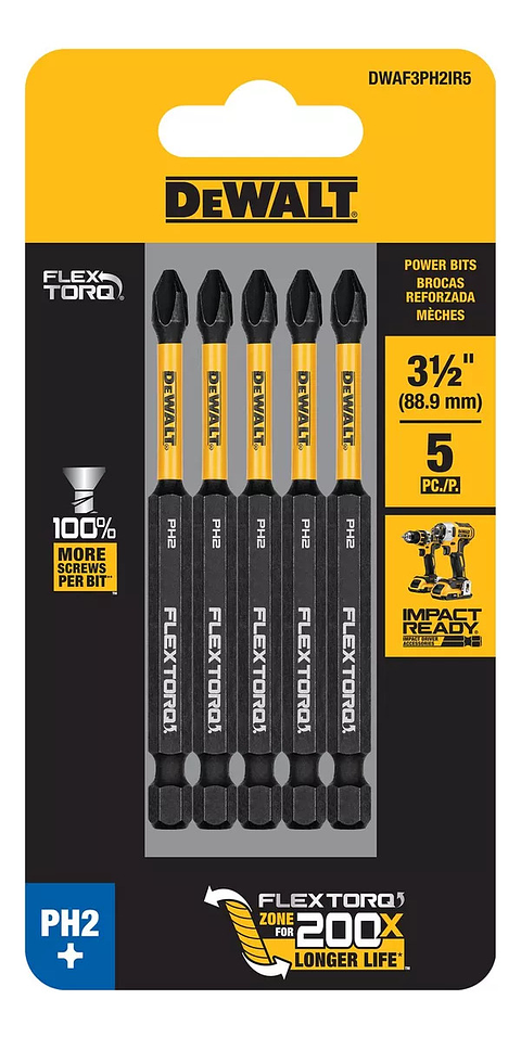 Set 5 Puntas Phillips 3-1/2 Flextorq Dewalt Dwaf3ph2ir5 