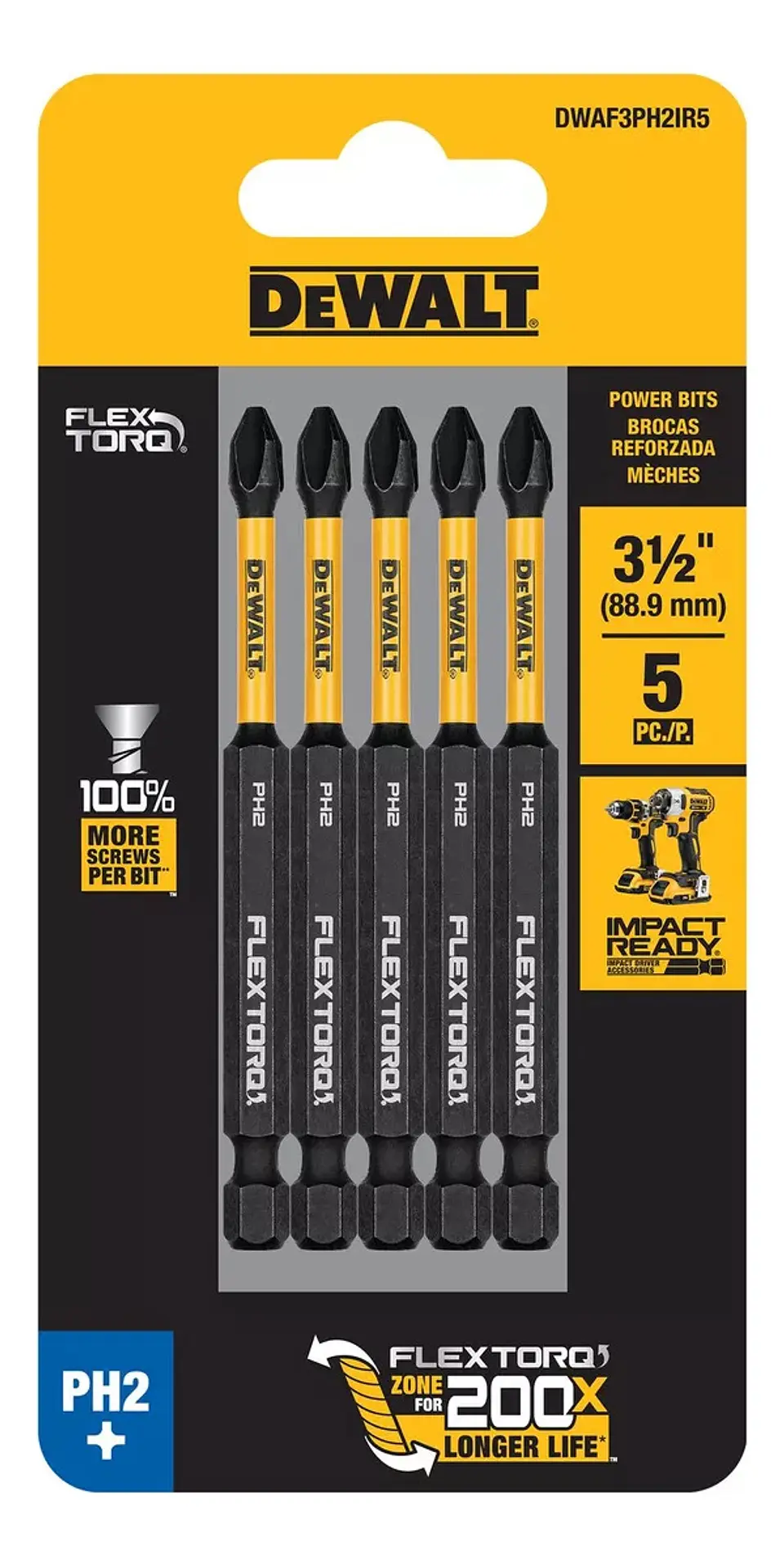 Set 5 Puntas Phillips 3-1/2 Flextorq Dewalt Dwaf3ph2ir5  1