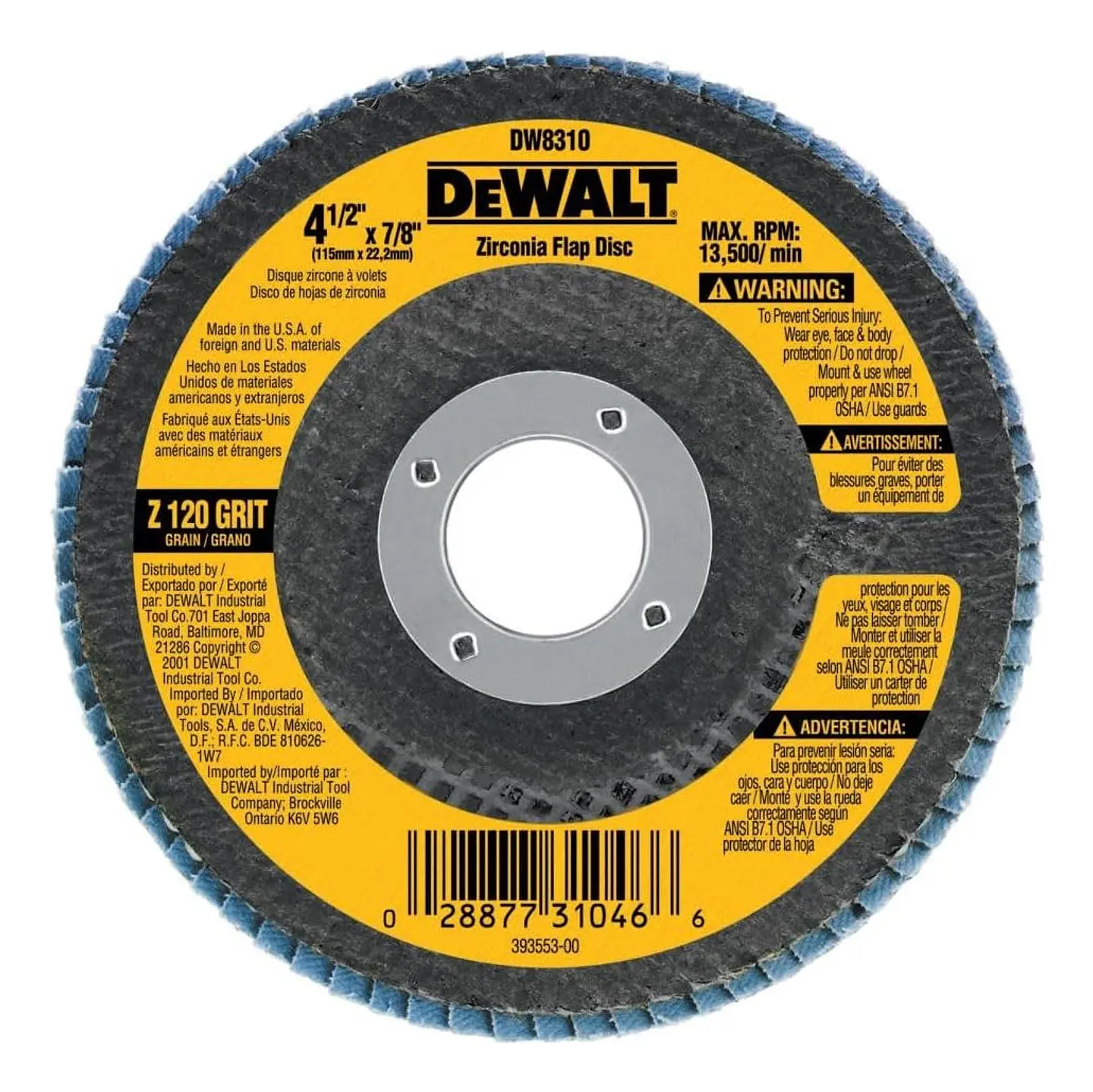 Disco Laminado De Zirconio 4-1/2 X 7/8 Z120 Dewalt. 1