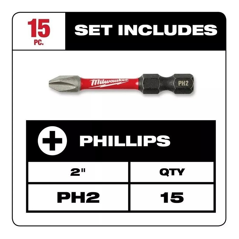 Milwaukee Pack 15 Puntas 2 PuLG. Ph2 Shockwave Impact 4