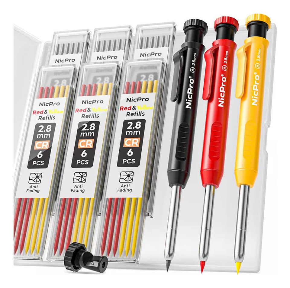 Lápices Carpintero Con Sacapuntas, 3 Unidades Nicpro 1