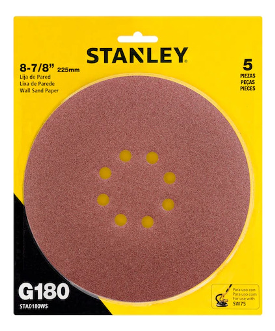 Disco Lija Velcro 225mm G 180 Set 5 Unidades Stanley 1