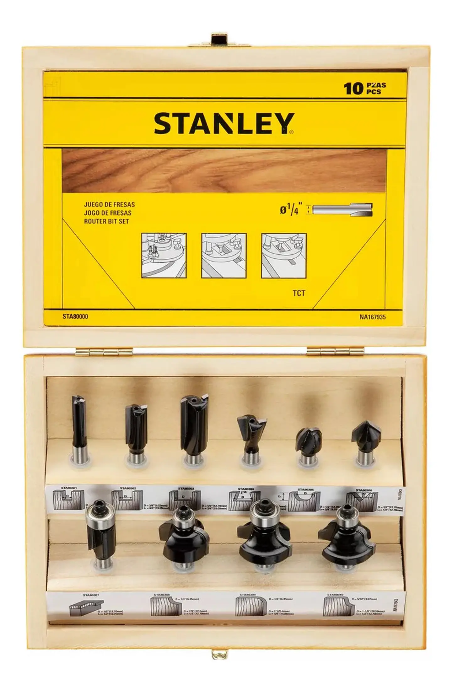 Set 10 Fresas Vástago 1/4 Stanley Sta80000 3