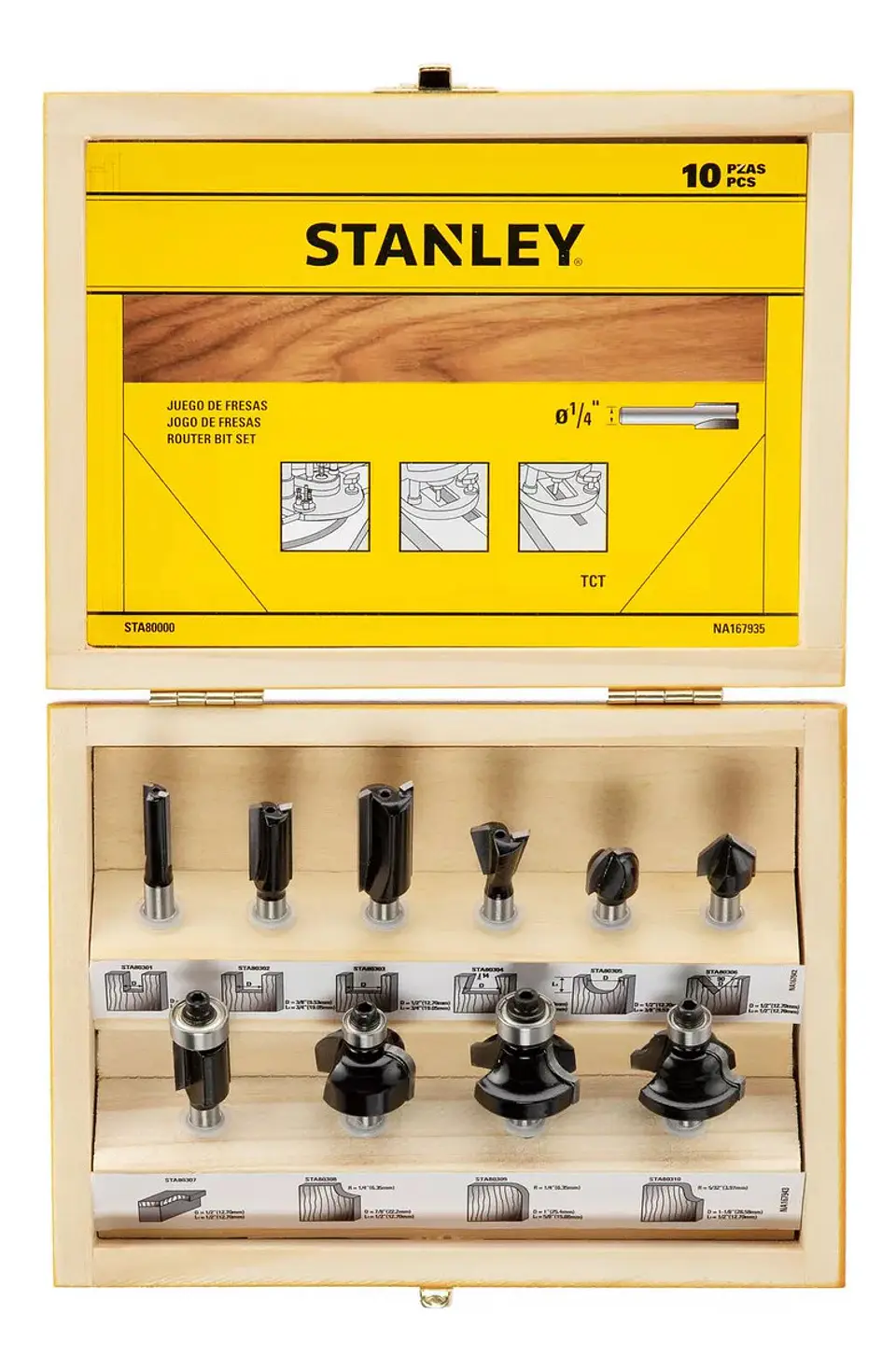 Set 10 Fresas Vástago 1/4 Stanley Sta80000 3