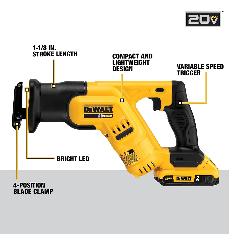 Kit Sierra Recíproca Inalámbrica 20v Max Dewalt Dcs387d1 3