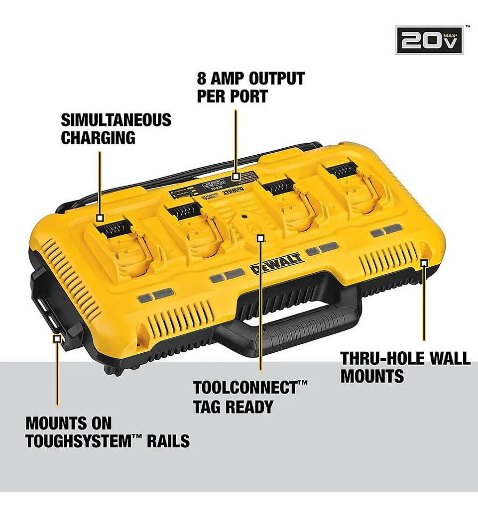 Cargador Rapido Dewalt 4 Entradas 12V-20V Max DCB104  3