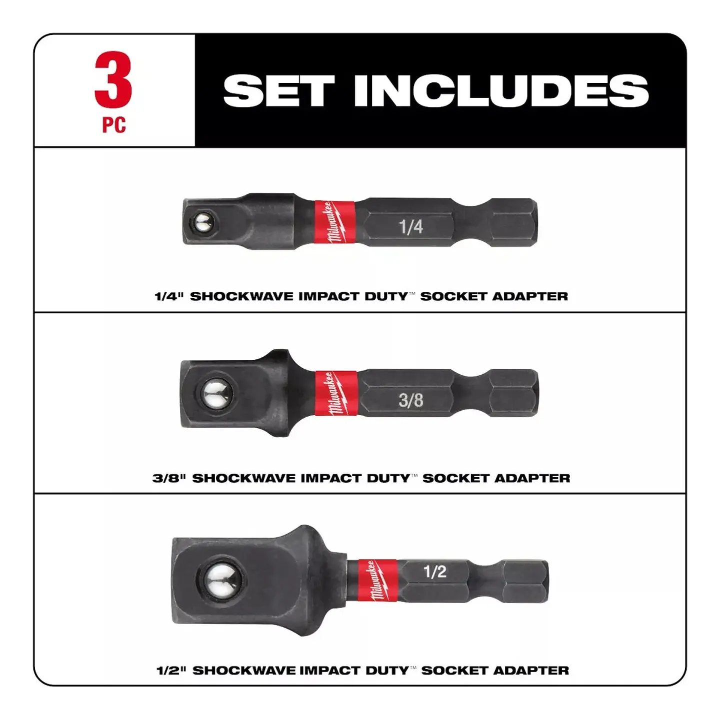 Set 3 Adaptadores Para Dados Milwaukee Shockwave 2
