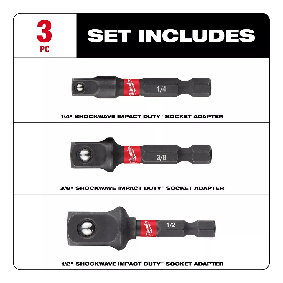 Set 3 Adaptadores Para Dados Milwaukee Shockwave 2