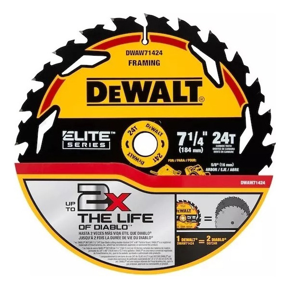 Disco Sierra Dewalt Elite Series 7 - 1/4'', 24 Dientes  1