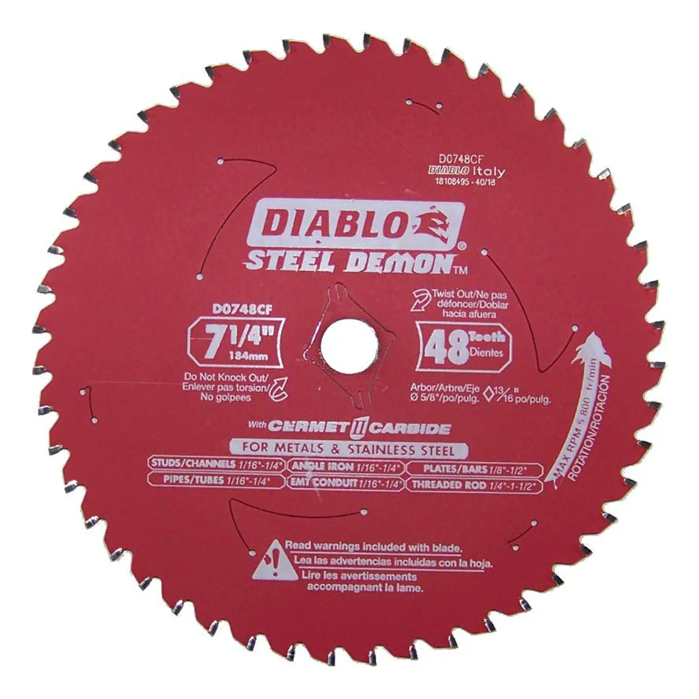 Disco Sierra Circular 7 1/4 Diablo 48 Metal Y Acero  1