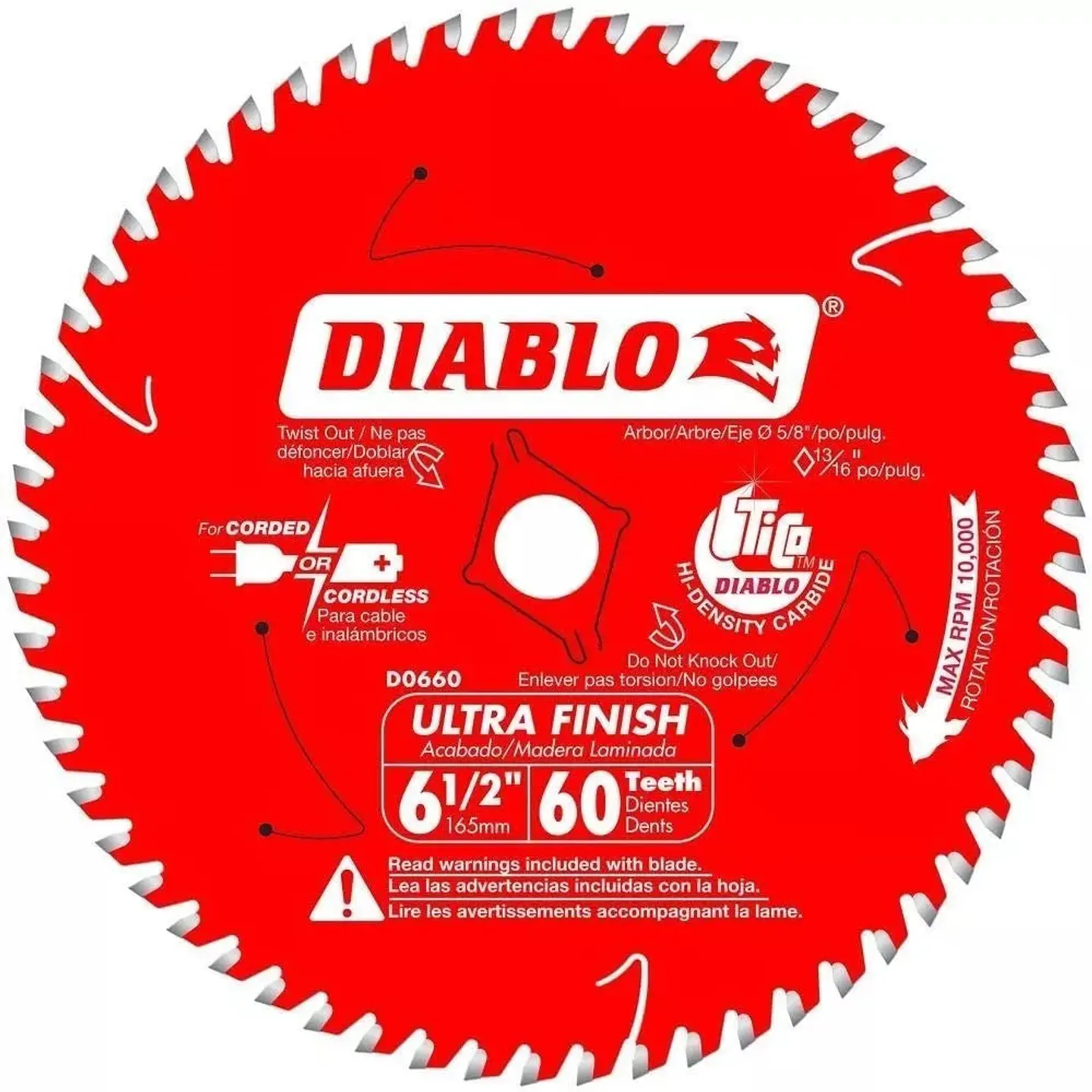 Disco Sierra Circular 6 1/2 Diablo 60 Dientes Fino  1