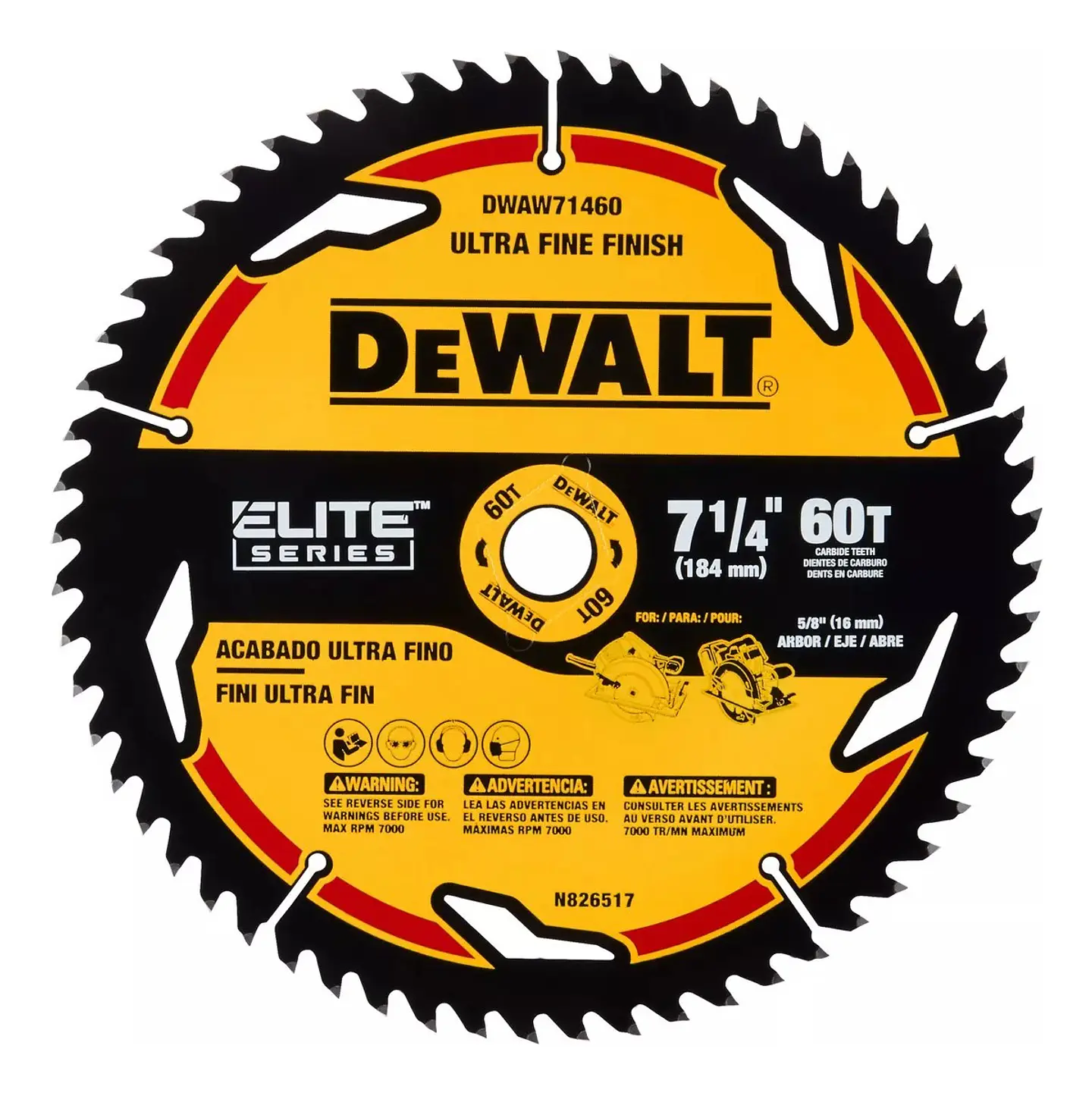 Disco De Sierra 7-1/4 60t Elite Series Dewalt Dwaw71460 1