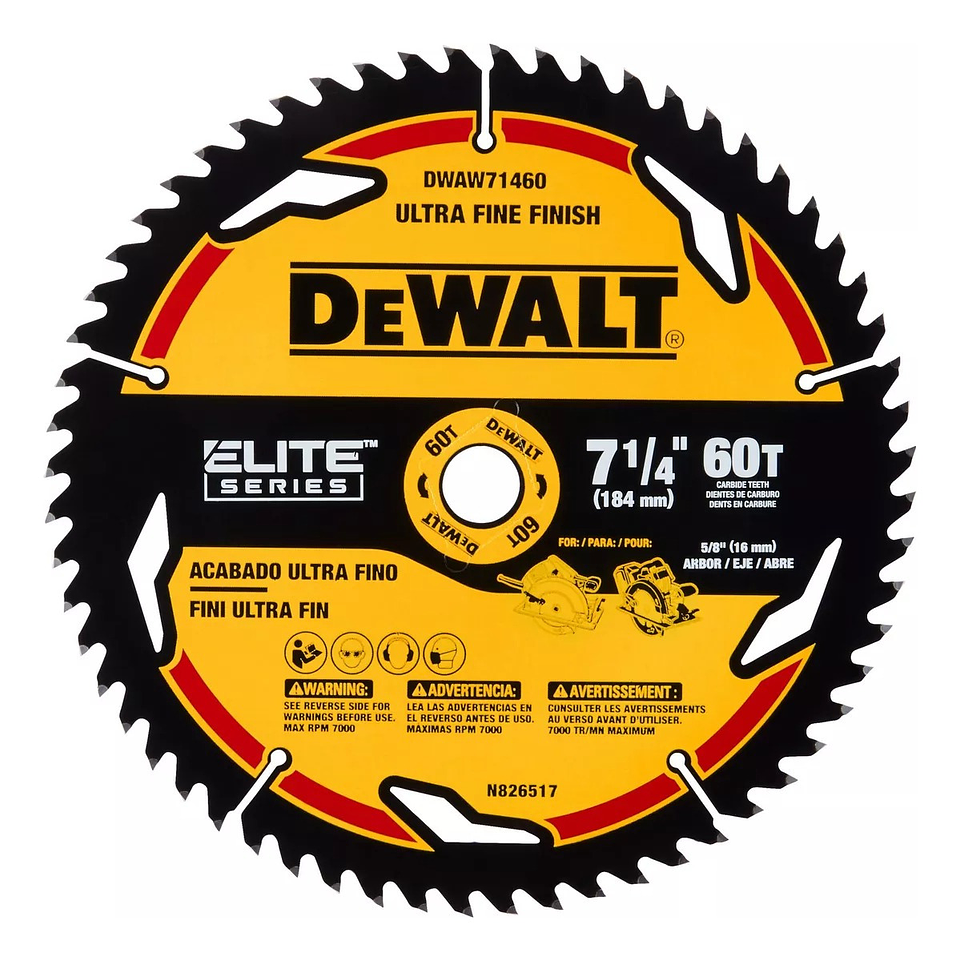 Disco De Sierra 7-1/4 60t Elite Series Dewalt Dwaw71460 1