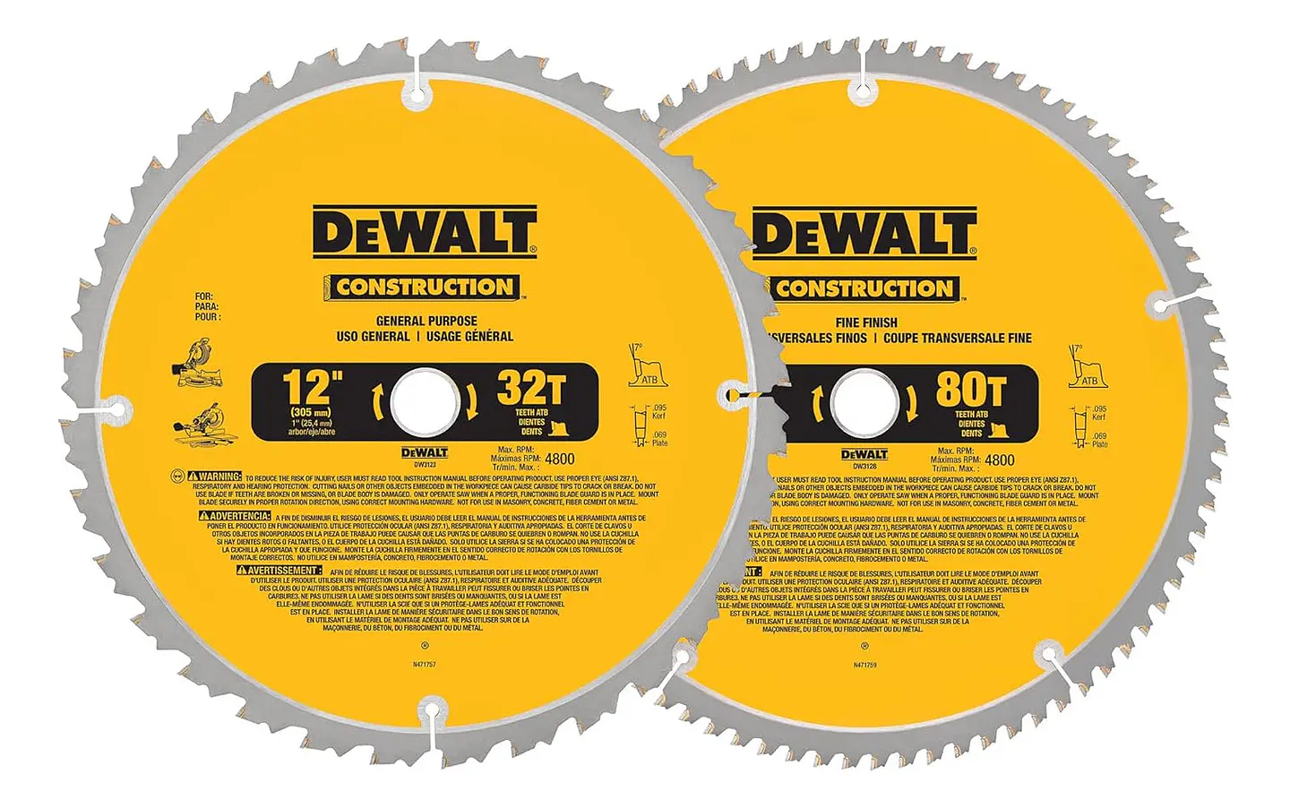 Discos Sierra 12 Pulgadas Dewalt Pack 32 Y 80 Dientes 1