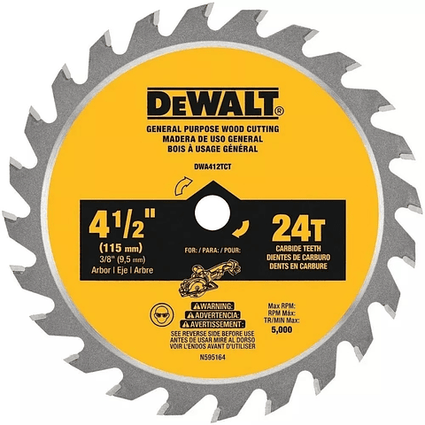 Disco Sierra 4 1/2 24 Dientes - Eje 3/8 DWA412TCT Dewalt 