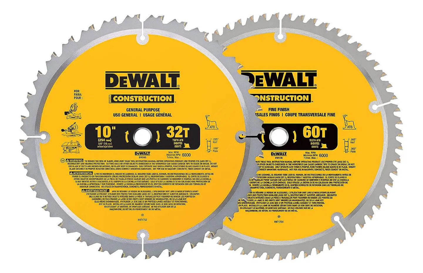 Discos Sierra 10 Dewalt Pack 32 Y 60 Dientes  1