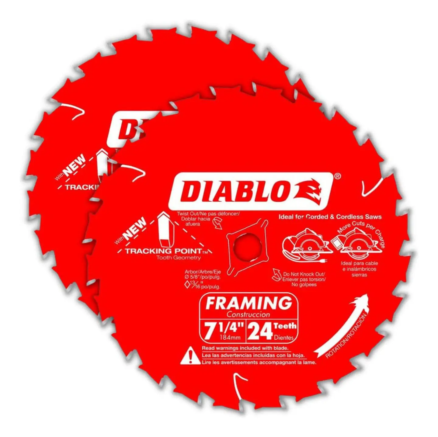 Disco Sierra Circular 7 1/4 Diablo 24 Fino, Pack 2 1