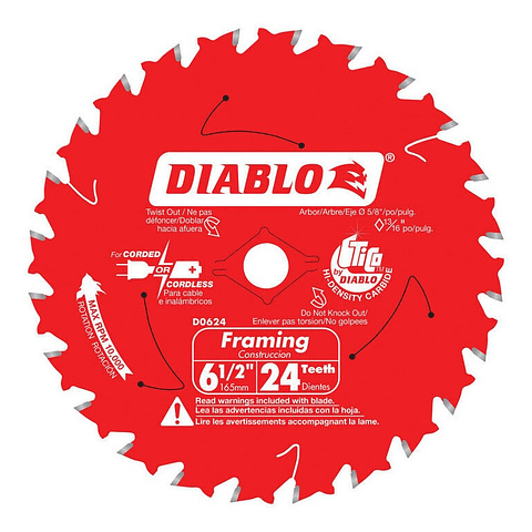 Disco Sierra Circular D0624 6 1/2 Diablo 24 Dientes Eje 5/8 