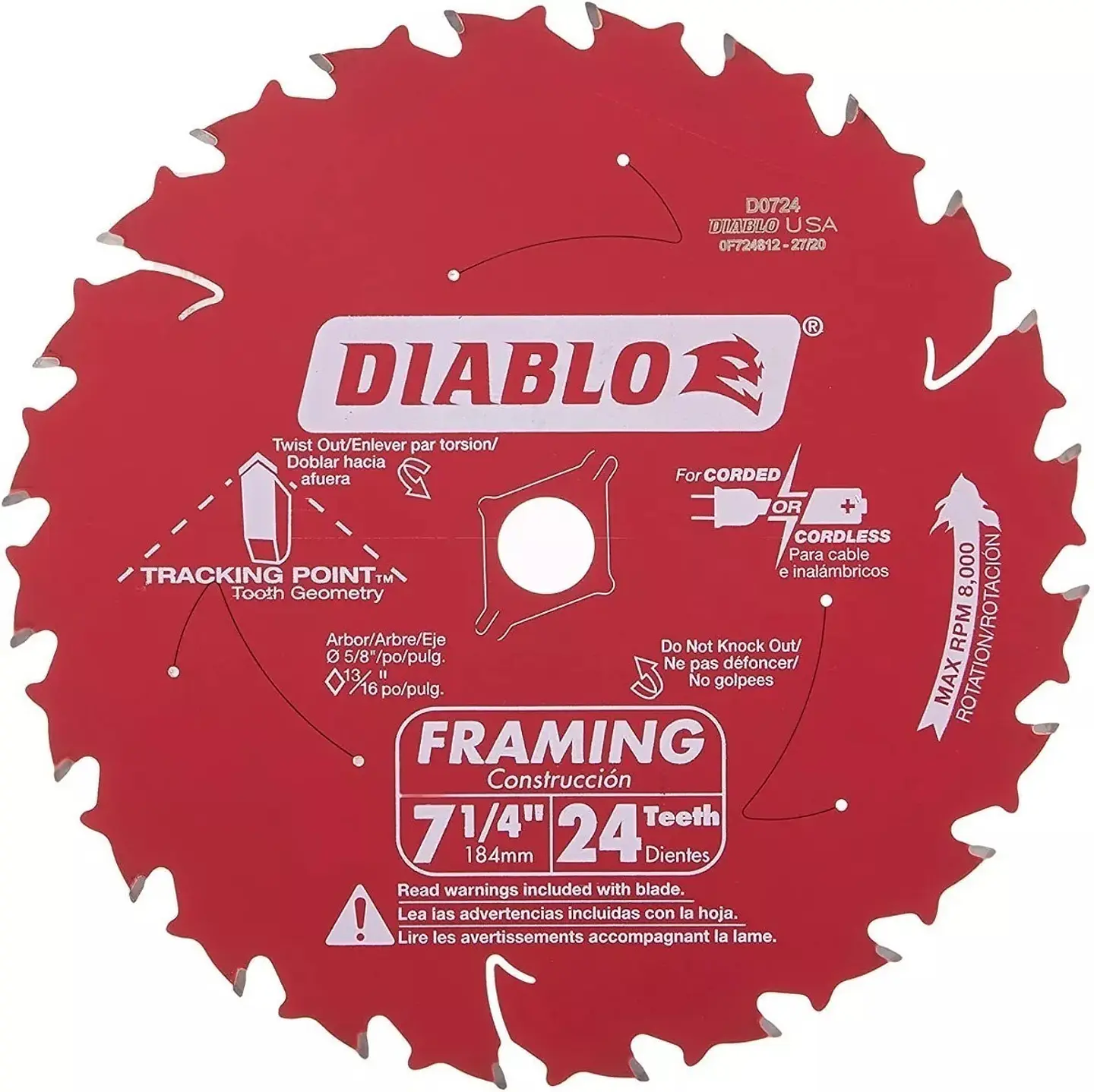 Disco Sierra Circular 7 1/4 Diablo 24 Dientes Fino  1