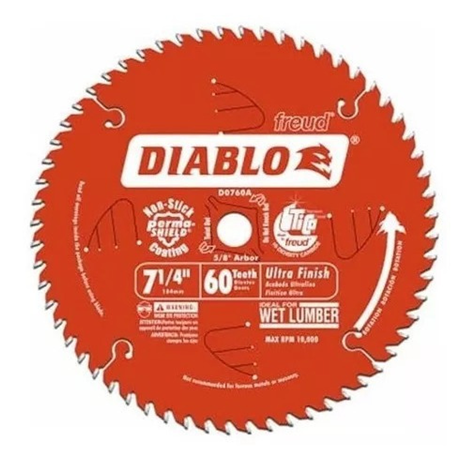 Disco Sierra Diablo 7 - 1/4'' 60 Dientes Corte Fino  1