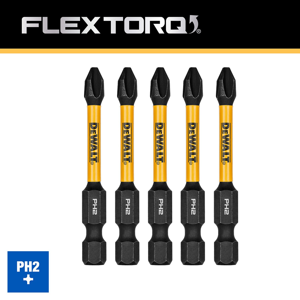 Set 5 Puntas Phillips 2-1/4 Flextorq DEWALT DWAF2PH2IR5 1