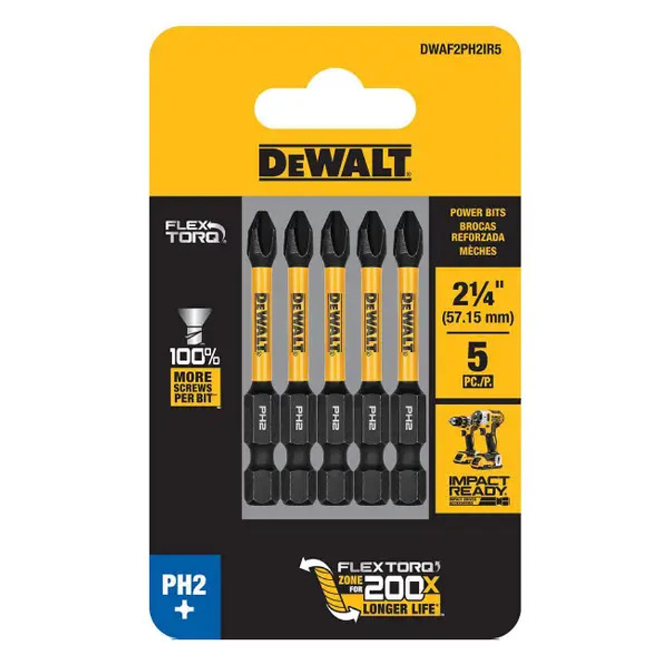 Set 5 Puntas Phillips 2-1/4 Flextorq DEWALT DWAF2PH2IR5 2