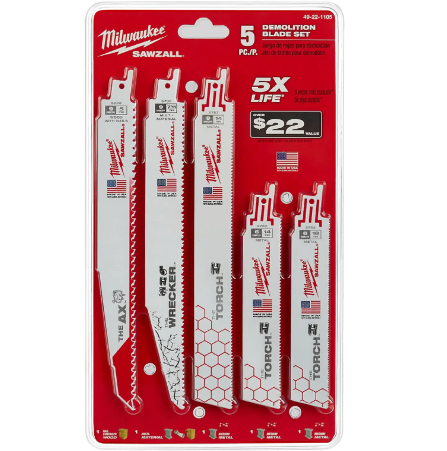 Set Hojas De Sierra Sable 5 Pcs. Demolición Milwaukee 1