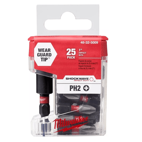 Set 25 Puntas + Adaptador Impacto Milwaukee Ph2 X 25mm