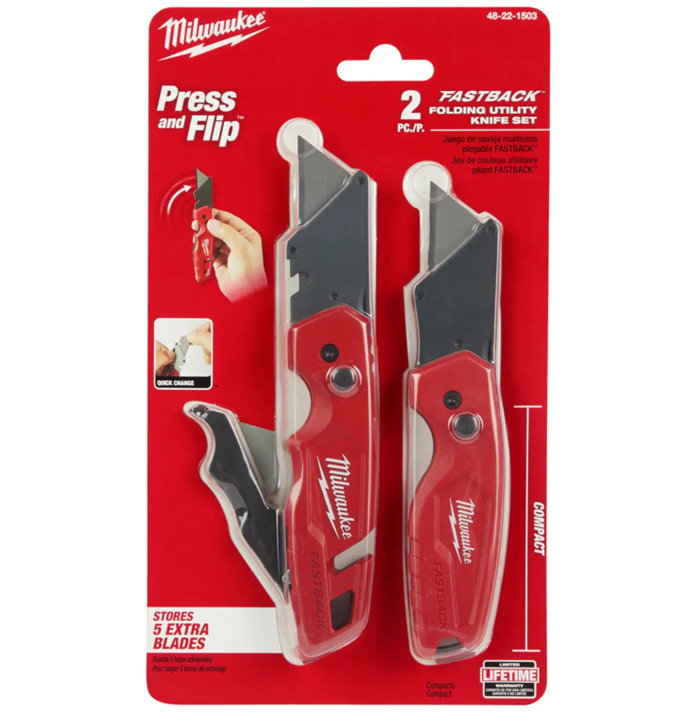 Milwaukee Pack Cuchillos Plegables Fastback 48-22-1503 1
