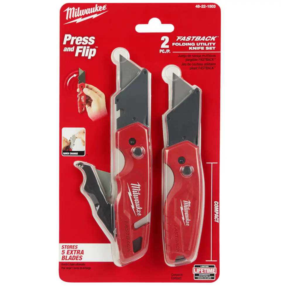 Milwaukee Pack Cuchillos Plegables Fastback 48-22-1503 1