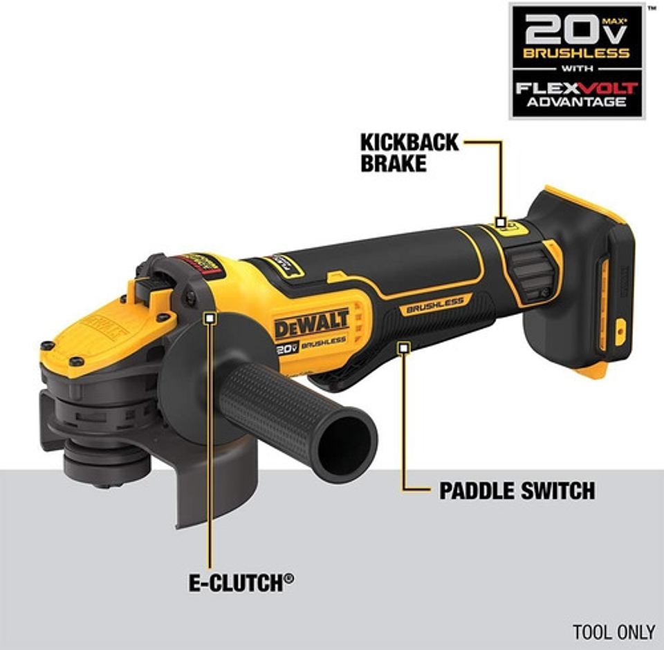 Esmeril Angular Inalámbrico Dewalt Flexvolt Dcg416b Amarillo 1.55 Kw + Accesorio 4
