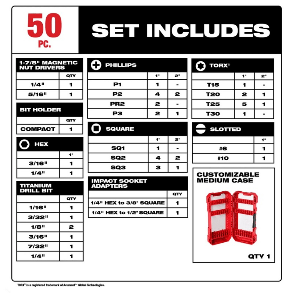 Set de 50 Puntas Y Accesorios Impacto Shockwave Milwaukee 3