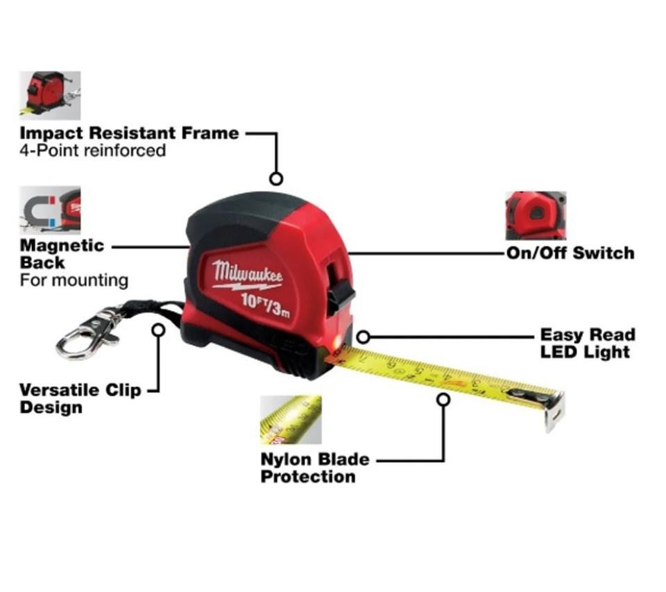 Huincha De Medir 3mt C/ Luz Led Milwaukee 48-22-6601 4