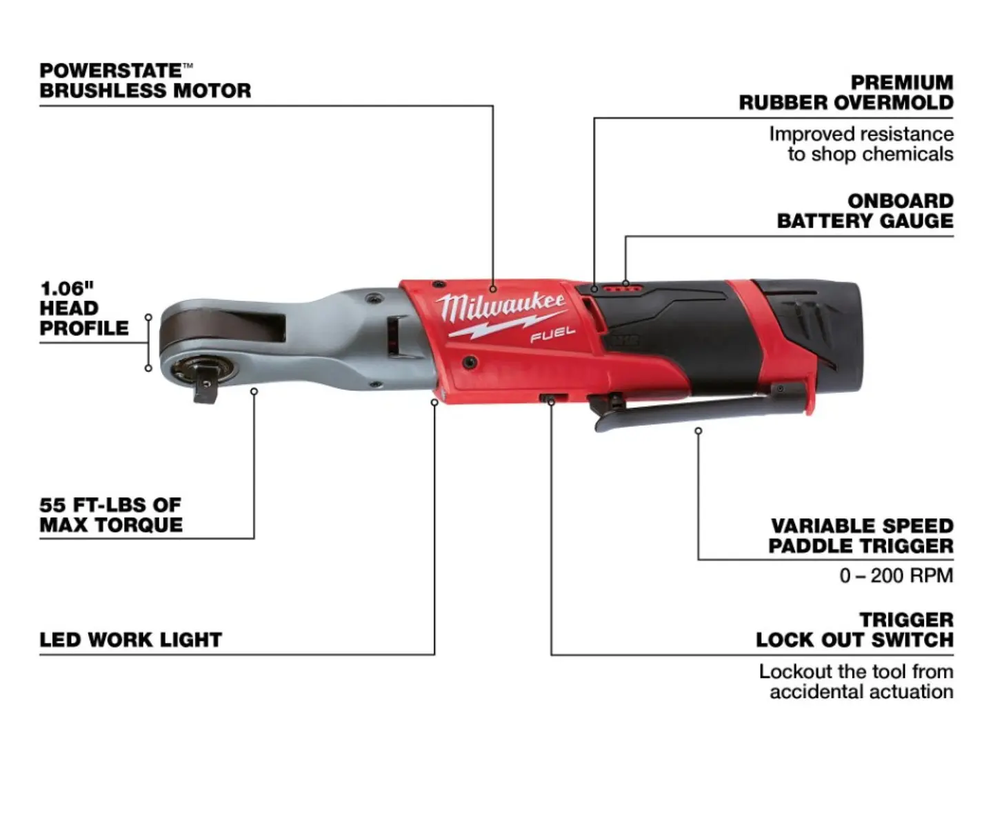 Trinquete Inalámbrico M12 FUEL™ de 3/8 Milwaukee 2557-22 3