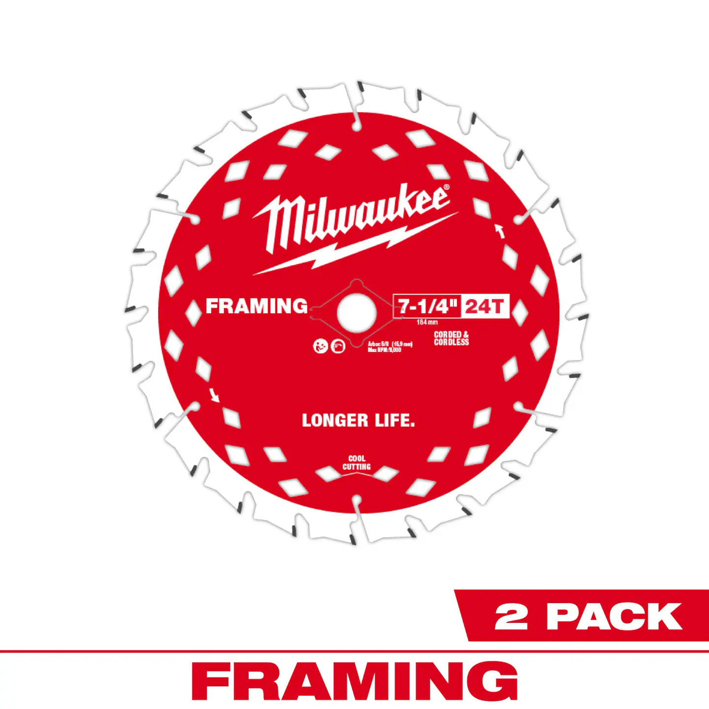 Pack 2 Discos Sierra Circular 7-1/4 24 Milwaukee 48-40-0722 3