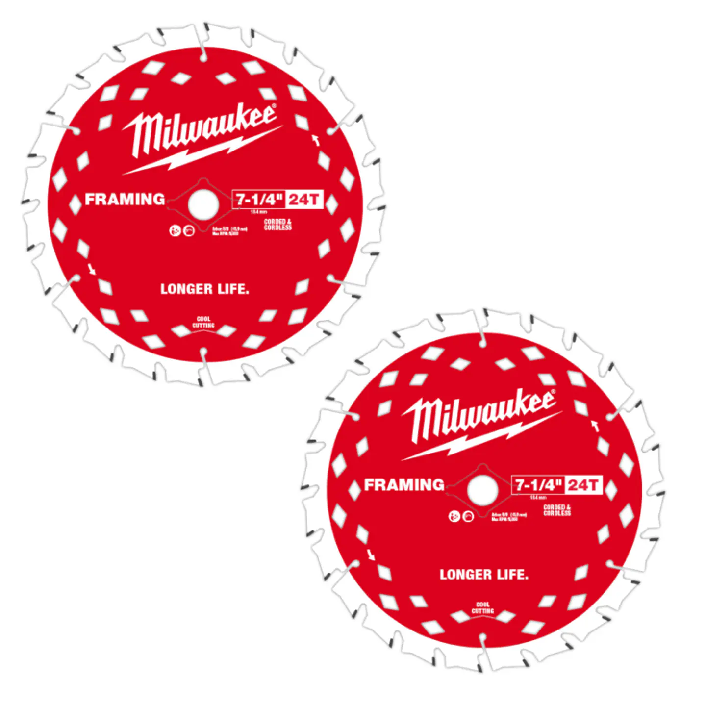 Pack 2 Discos Sierra Circular 7-1/4 24 Milwaukee 48-40-0722 2