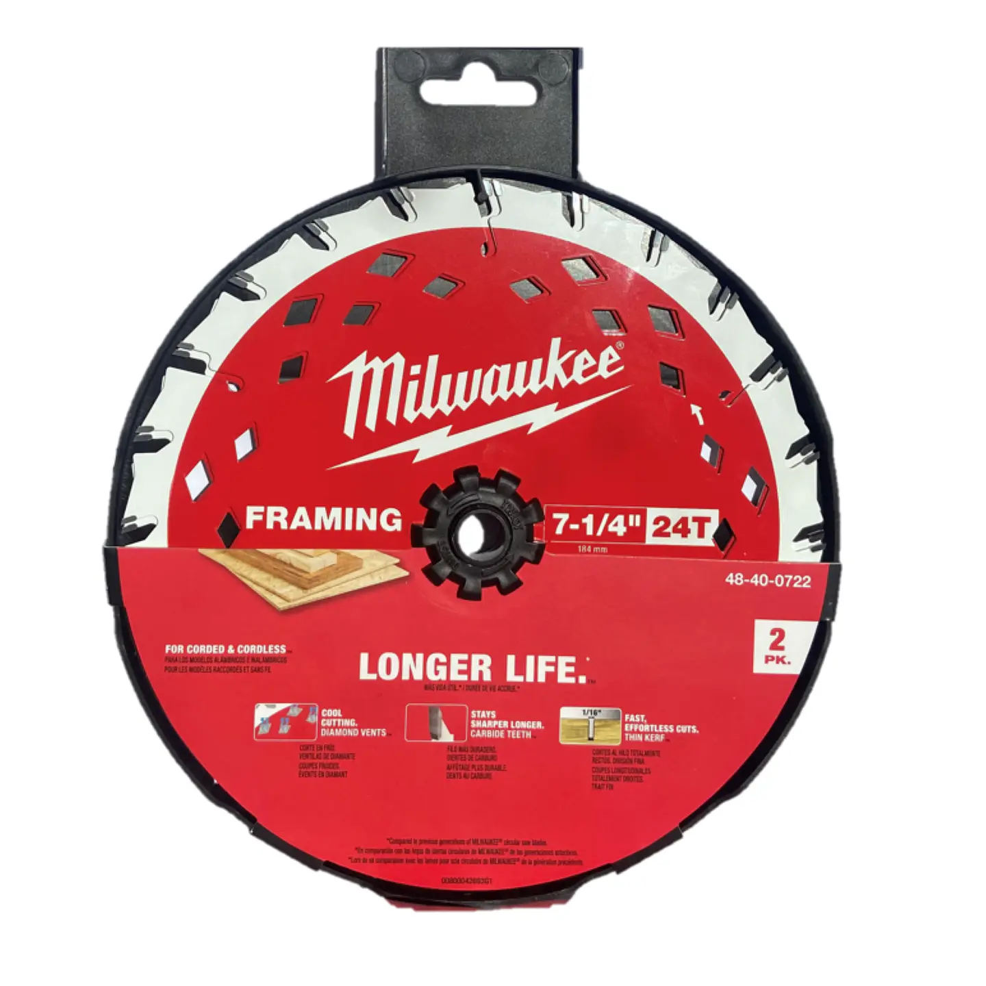 Pack 2 Discos Sierra Circular 7-1/4 24 Milwaukee 48-40-0722 1