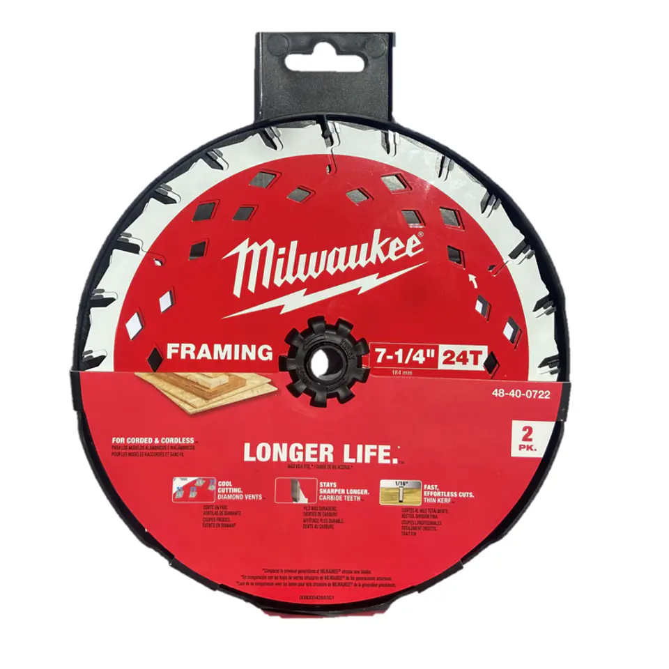Pack 2 Discos Sierra Circular 7-1/4 24 Milwaukee 48-40-0722 1