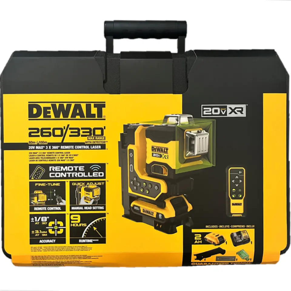 Kit Nivel Láser a control remoto 3 líneas 360° XR 20V DCLE34035D1 3