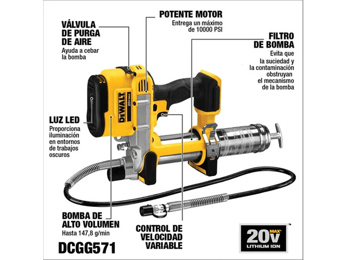 Pistola Engrasadora 20v Dewalt DCGG571B 3