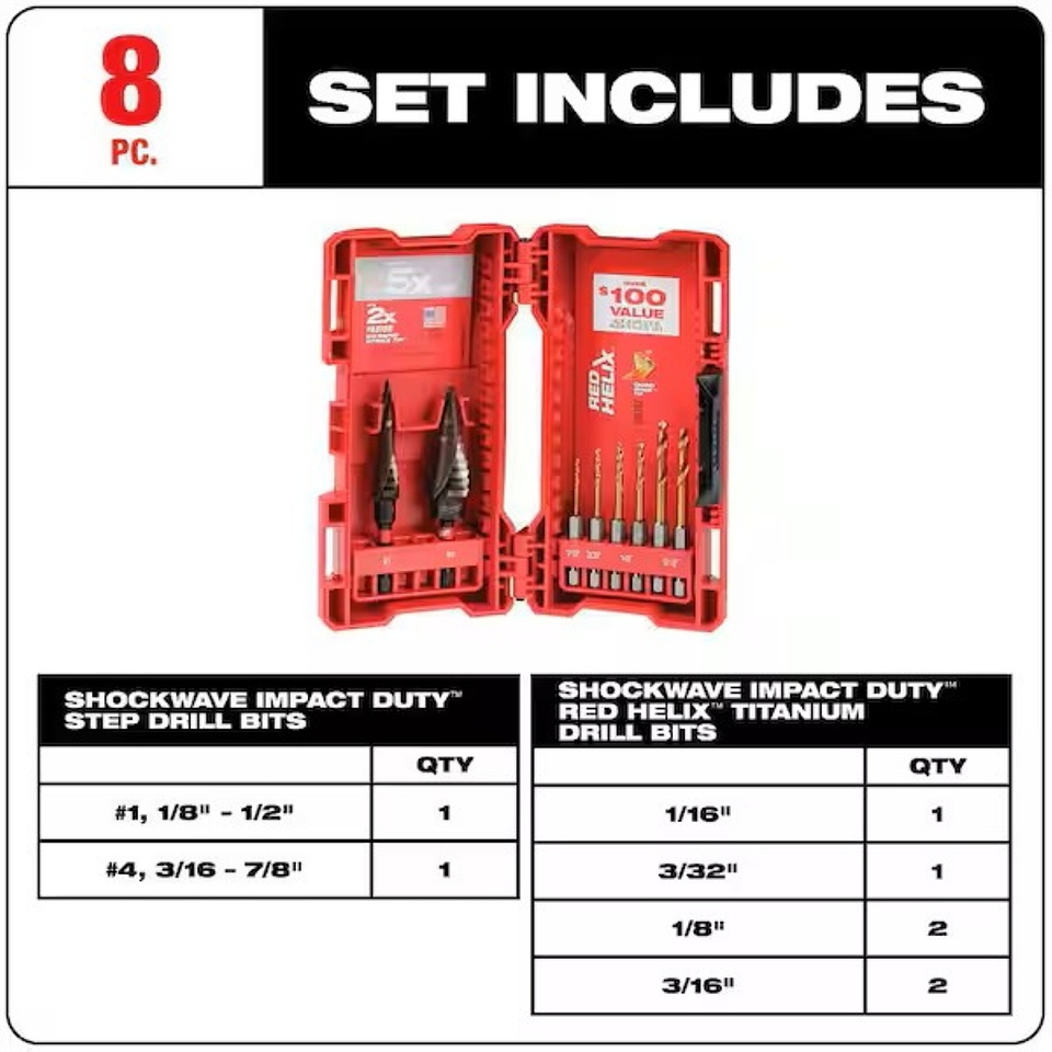 Juego de Brocas y Brocas conicas HOCKWAVE Milwaukee 48-89-9252 3