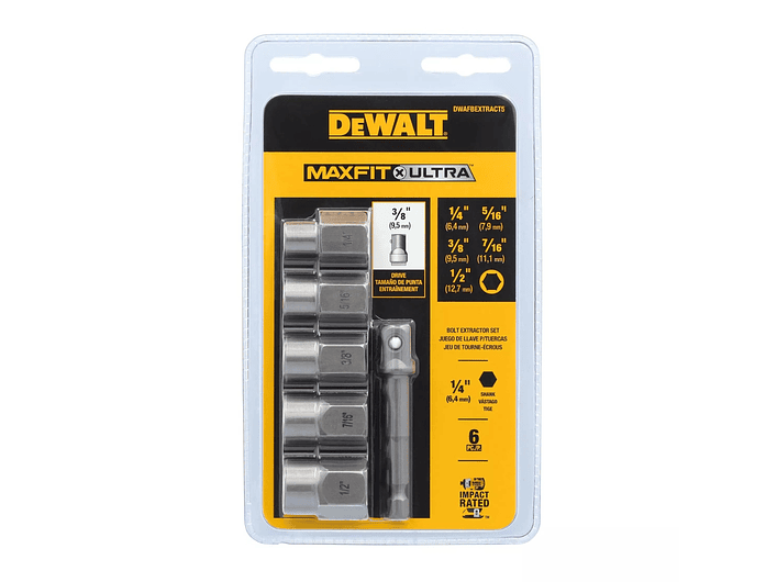 Set 5 Dados extractores Maxfit + Adaptador 1/4 Dewalt Dwafbextract5 1